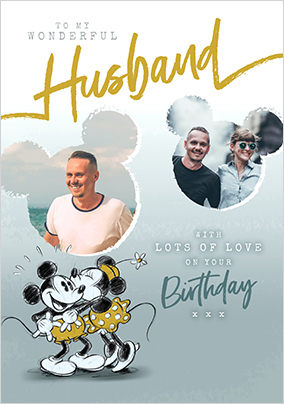 Mickey & Minnie Husband 2 Photo Birthday Card